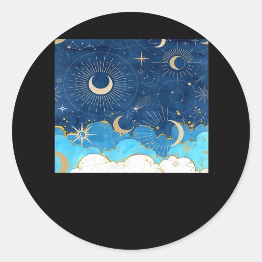 Sticker Rond Whimsigoth Nuages Sun Moon Witchy Classic (Devant)