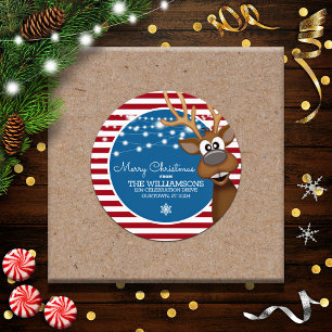 Sticker Rond Whimssical Christmas Reinder Adresse de famille