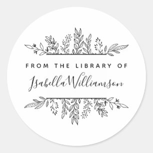 Sticker Rond Whimsy botanique "From the Library of" Plaque de l