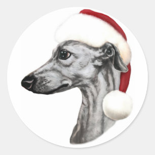 Sticker Rond Whippet Christmas Black Père Noël