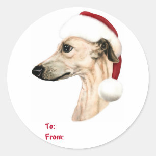 Sticker Rond Whippet Christmas Fawn Père Noël Tags cadeaux