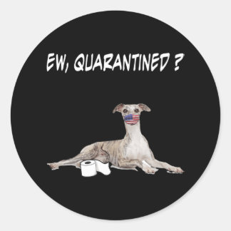 Sticker Rond Whippet Dog Ew Quarantiné Chien Portant Un Masque