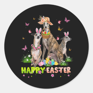 Sticker Rond Whippet Happy Easter Bunny Eggs