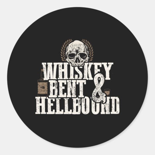 Sticker Rond Whiskey Bent Et Hellbound Distressed Biker Style (Devant)