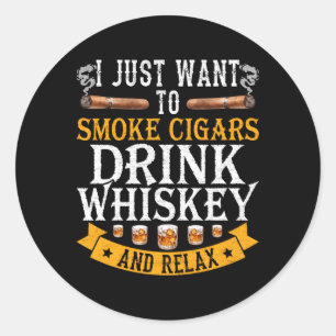 Sticker Rond Whiskey Bourbon Alcohol Scotch Drinker Smoke Cigar