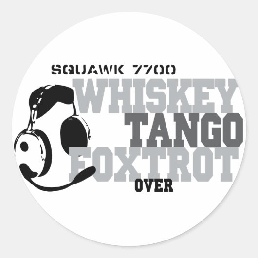 Sticker Rond Whiskey Tango Foxtrot - Humour de l'aviation (Devant)