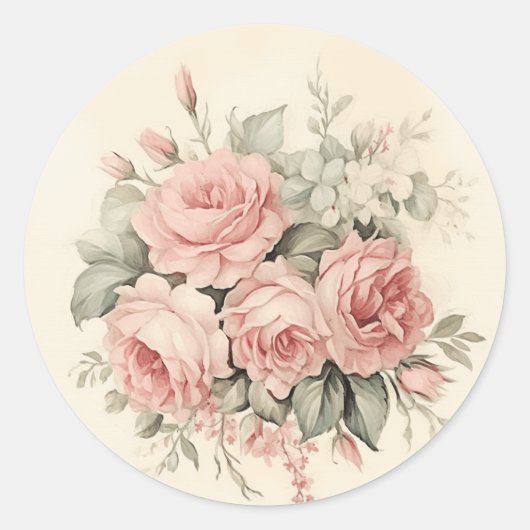 Sticker Rond Whispers rustique, rose et vert Chic Shabby (Devant)