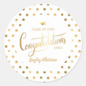 Sticker Rond White and Gold Polka Dot Congrats Grad Grad Grad G (Devant)