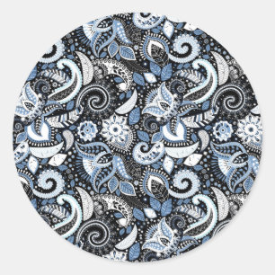 Sticker Rond White & Blue Paisley Imprimer Soirée d'anniversair