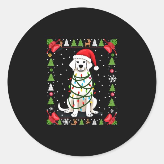 Sticker Rond White Boxer Dog Ugly Christmas Sweater Funny Xmas  (Devant)