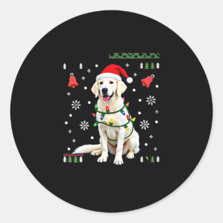 Sticker Rond White Boxer Dog Ugly Christmas Sweater Funny Xmas 