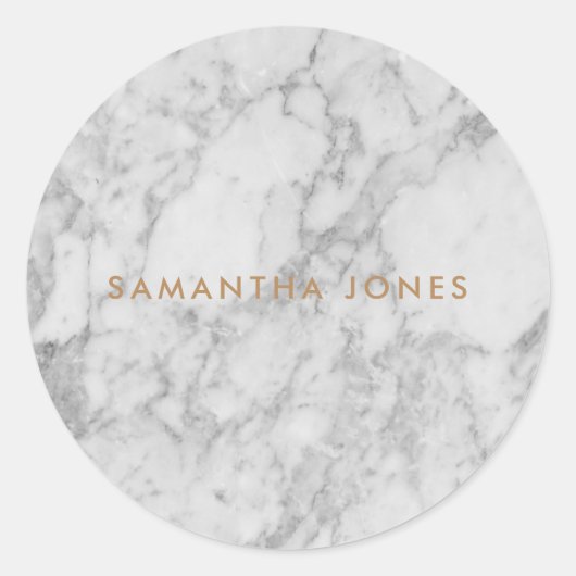 Sticker Rond White Carrara Marble Gold Classic Personalised (Devant)