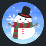 Sticker Rond White Christmas Snowman<br><div class="desc">Joyeux Noël !</div>