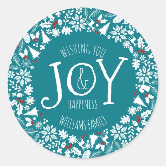 Sticker Rond White Christmas Wreath Joy Texte Modèle (Devant)