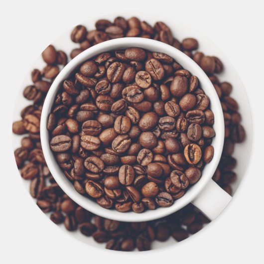 Sticker Rond White cup full of roasted coffee beans (Devant)
