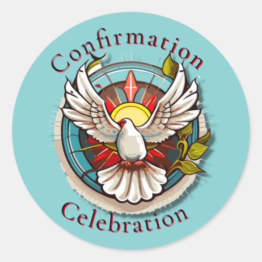 Sticker Rond White Dove Turquoise Blue Confirmation Célébration (Devant)