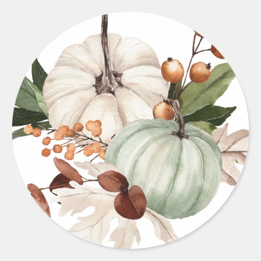 Sticker Rond White et Sage Green Citrouilles Thanksgiving (Devant)
