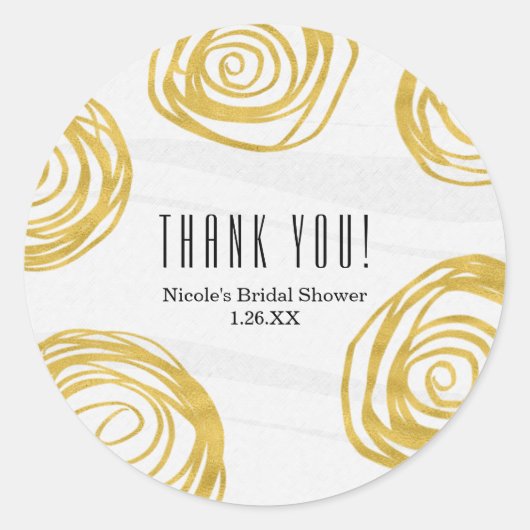 Sticker Rond White & Gold Swirl Rose Modern Wedding Favoriser (Devant)