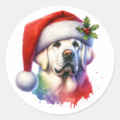 Sticker Rond White Lab à Santa Hat Christmas (Devant)