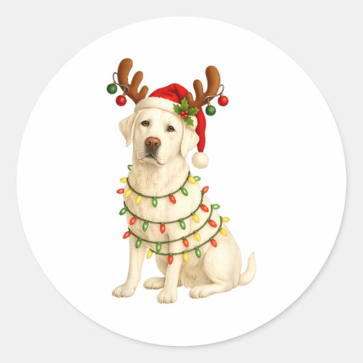 Sticker Rond White Lab Christmas Tree Light Pajama Labrador Dog (Devant)