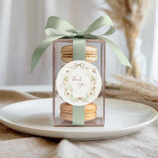 Sticker Rond White Lilacs Whimsical Vintage Ribbon Wedding