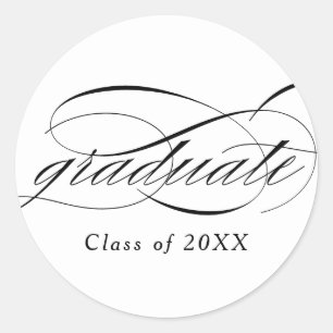 Sticker Rond White Modern Élégant Script Graduation