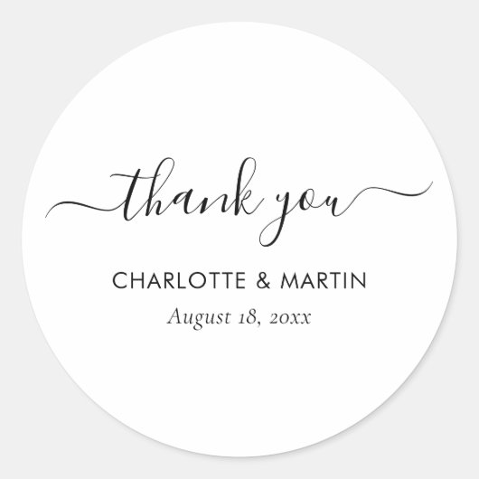 Sticker Rond White Modern Script Wedding Thank You (Devant)
