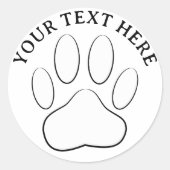 Sticker Rond White Paw Print Custom Text Canine Art (Devant)