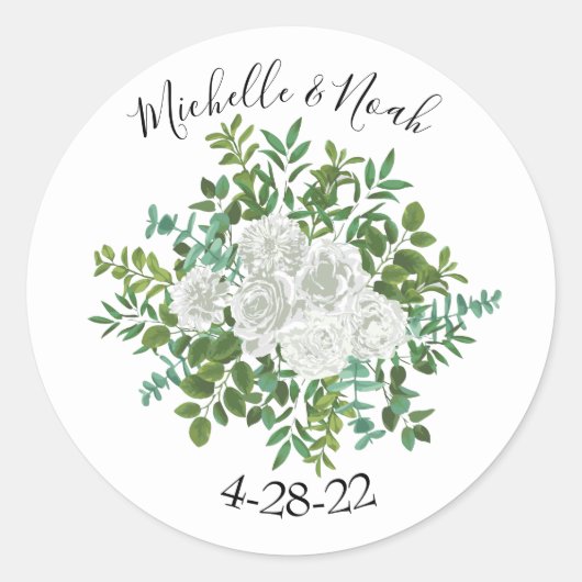 Sticker Rond White Peony & Rose Floral Mariage (Devant)