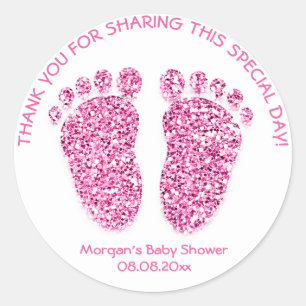 Sticker Rond White Pink Pieds Baby shower Favoriser Fille de Re
