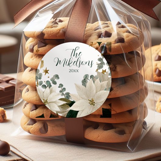 Sticker Rond White Poinsettia