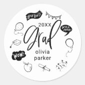 Sticker Rond White Quirky Doodle Graduation Party Favoriser (Devant)