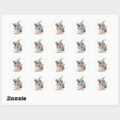 Sticker Rond White Rabbit Alice Wonderland Hearts (Feuille)