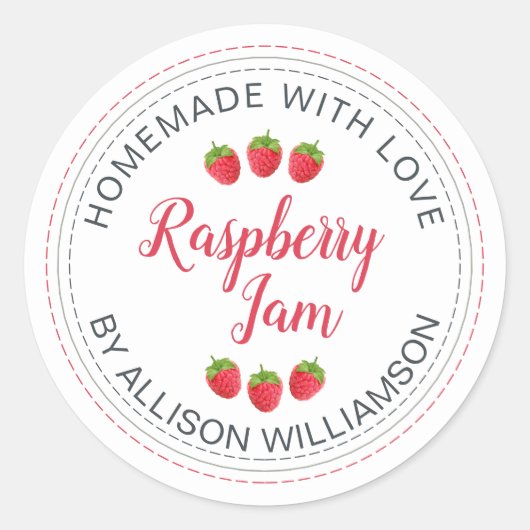 Sticker Rond White Raspberry Homemade With Love Jam  (Devant)