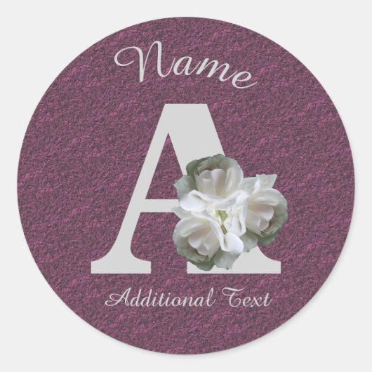Sticker Rond White Rose Bouquet Monogram A Personalized   (Devant)