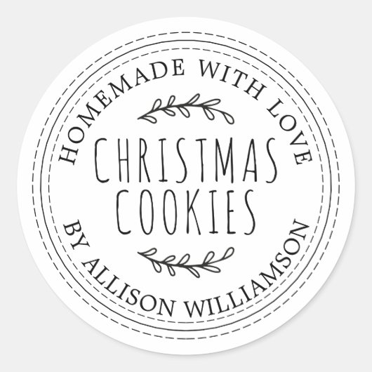 Sticker Rond White Rustic Homemade Christmas Cookies (Devant)