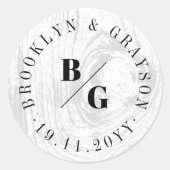 Sticker Rond White Rustic Woodgrain Texture Chic Mariage d'hive (Devant)