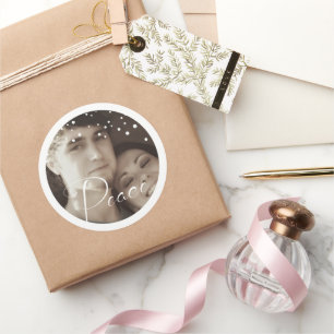 Sticker Rond White Snowflo Your Photo Peace Holiday Noël