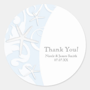 Sticker Rond White Starfish Blue Beach Mariage élégant