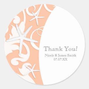 Sticker Rond White Starfish Coral Beach Mariage Faveur