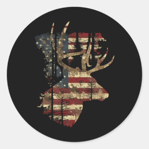 Sticker Rond Whitetail Buck Deer Chasse 4 juillet États-Unis Am