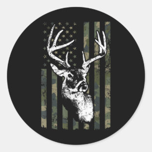 Sticker Rond Whitetail Buck Deer Hunting USA Camouflage Amériqu