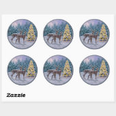 Sticker Rond Whitetail Deer & Christmas Tree Scene hivernale (Feuille)