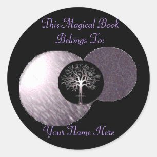 Sticker Rond Wiccan Tree - Plaque de livre à trois lunes