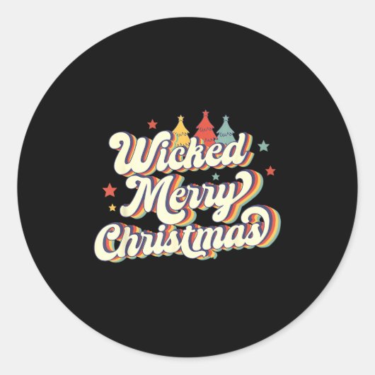Sticker Rond Wicked Merry Christmas Retro Groovy New England Xm (Devant)
