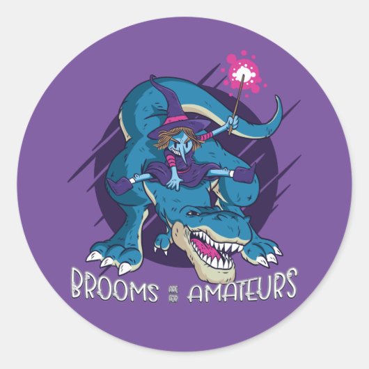 Sticker Rond Wicked Witch Sur T-Rex Illustration Halloween (Devant)