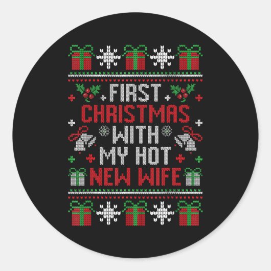 Sticker Rond Wife Husband First Christmas Just Married Christma (Devant)