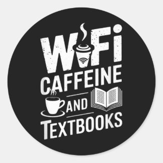 Sticker Rond Wifi Caféine Et Manuels Scolaires 