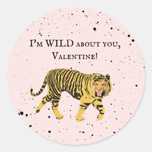 Sticker Rond Wild About You Valentine Tiger Kids Classroom (Devant)