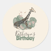 Sticker Rond Wild Giraffe Jungle Botanical Animal Birthday  (Devant)